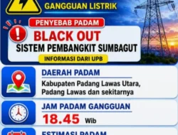 Pemadaman listrik massal (blackout) di seluruh wilayah Sumatera yang disebabkan oleh gangguan pada jaringan transmisi interkoneksi utama Saluran Udara Tegangan Ekstra Tinggi (SUTET) 275 kV ruas Lubuk Linggau – Lahat di Sumatera Selatan.